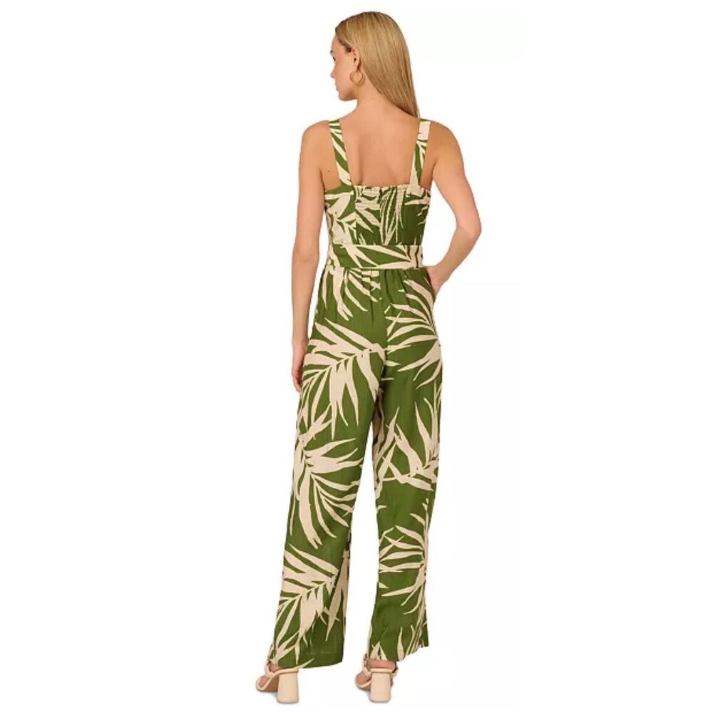 Adrianna Papell Green Ivory Palm Print Wide Leg Jumpsuit 12 NWT - Picture 4 of 16